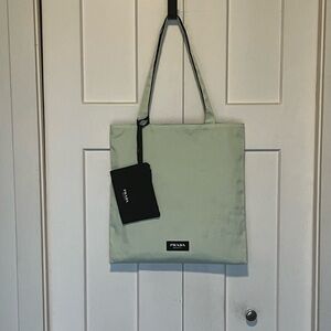 Prada Mint Green Reversible Tote with Black Pouch NWOT